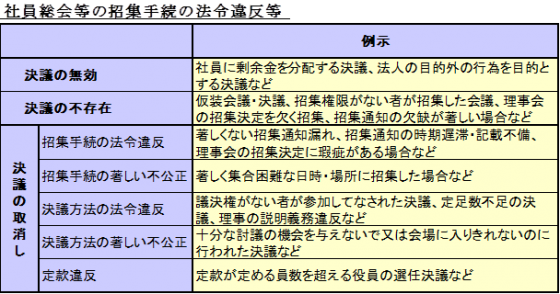 社員総会等の招集手続の法令違反等